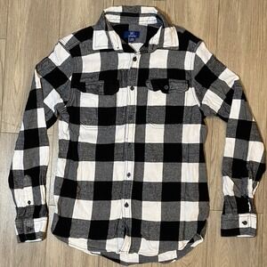 George Men's Small Buffalo Plaid Flannel Shirt Button Up Long Sleeve Top